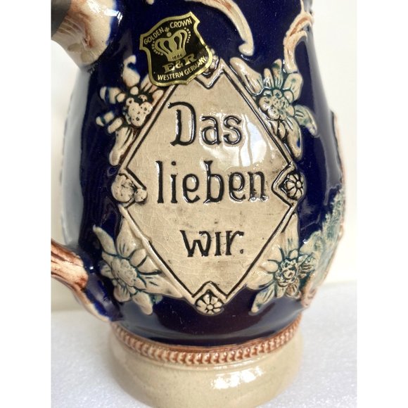 Vintage Original German  Beer Stein Stoneware Mug “Das lieben wir: Froh beim Bie - Picture 6 of 9